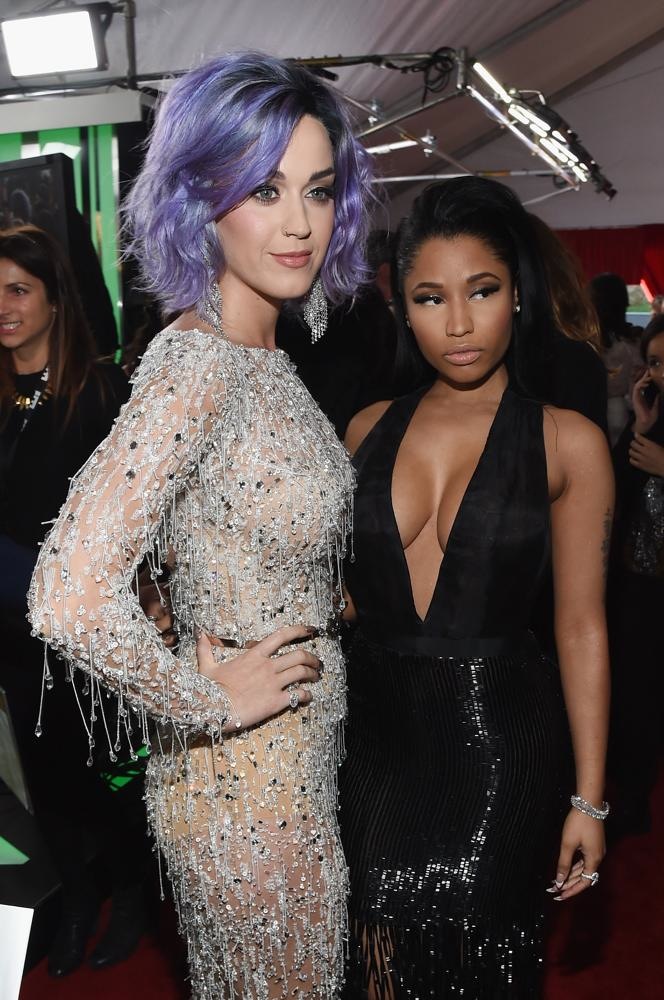Katy Perry and Nicki Minaj at the 2015 Grammys